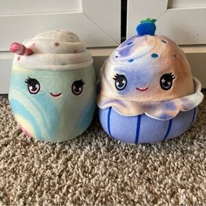 Two SQUISHMALLOWS 5" Scented Mystery Squad Blueberry Muffin and Milkshake No Bag